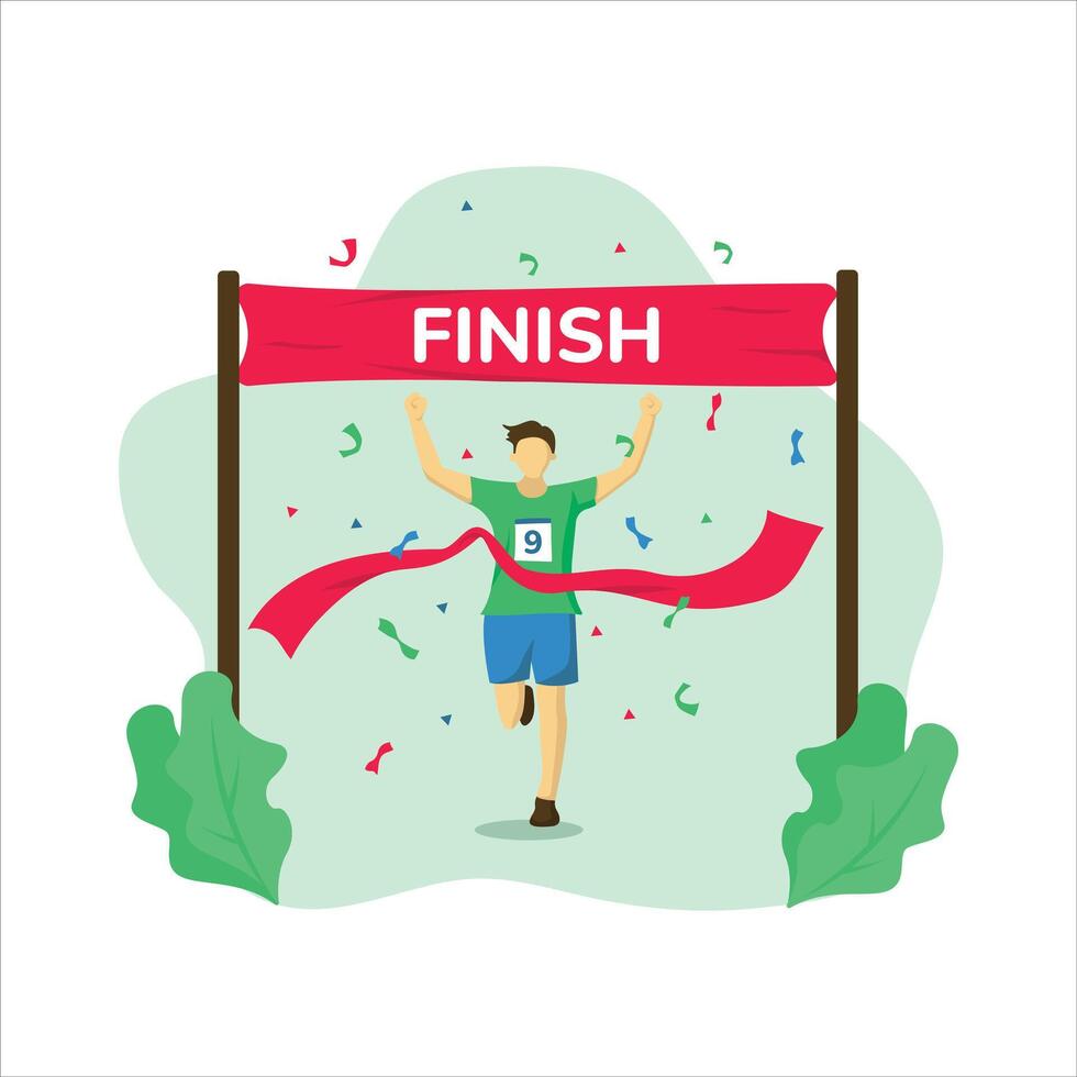 Marathon runner arrives at the finish line flat illustration vector