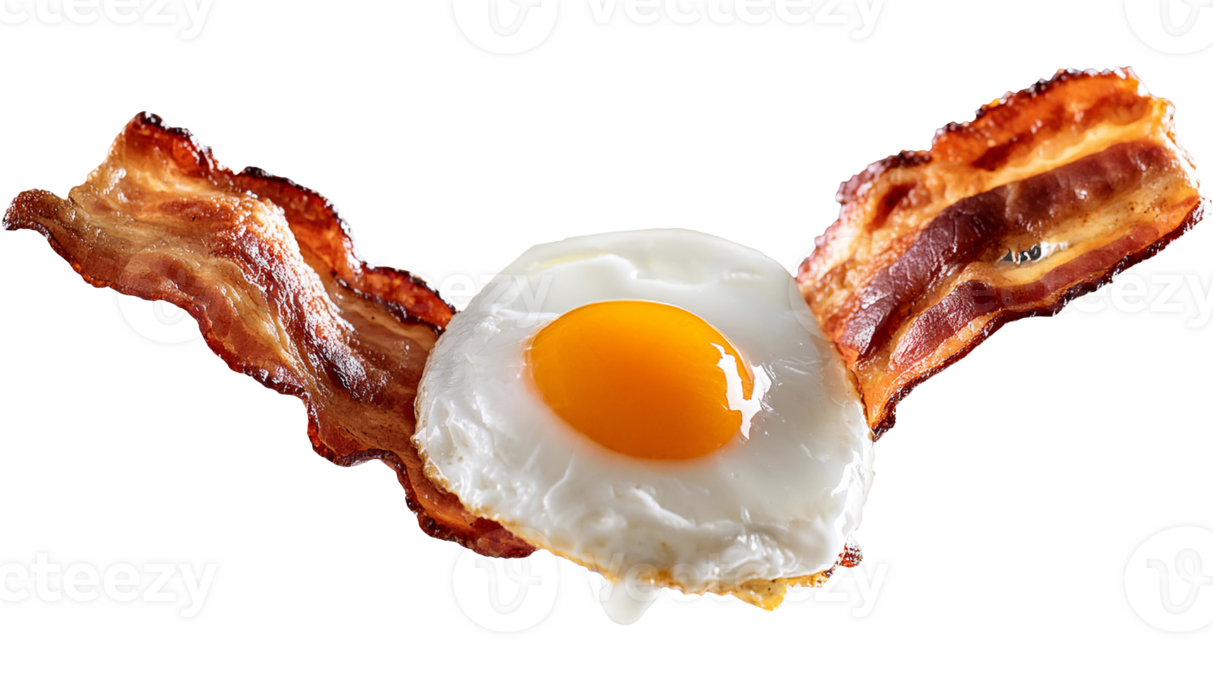Crispy Bacon and Sunny-Side Up Egg Floating in Air png