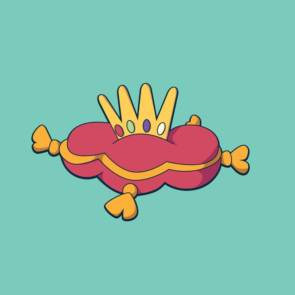 cute illustration of a golden crown on a luxurious pillow vector