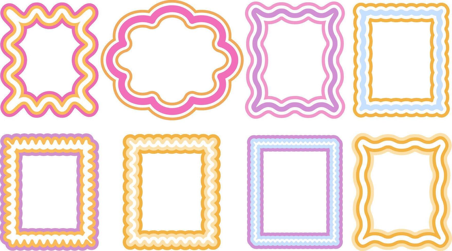 Hand drawn multicolored psychedelic retro textbox for social media. Trendy graphic template of curved frame. groovy style . illustration vector