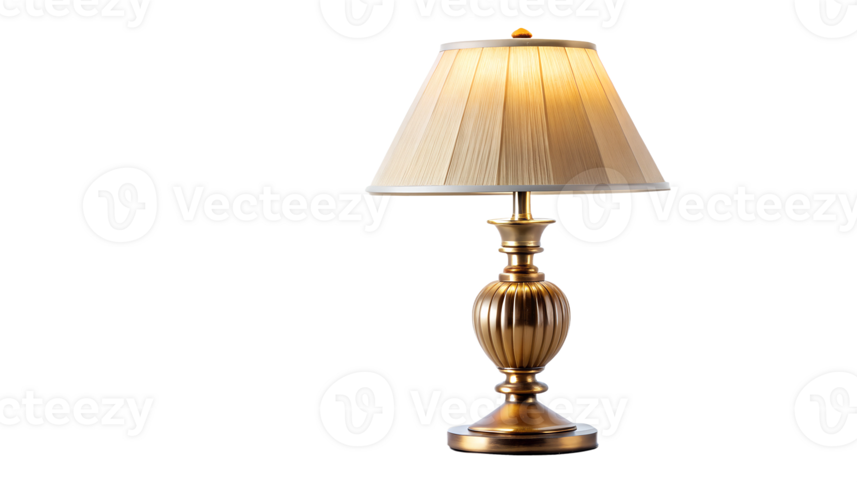 Elegant table lamp with golden base and pleated shade, luxury home decor, isolated transparent file png