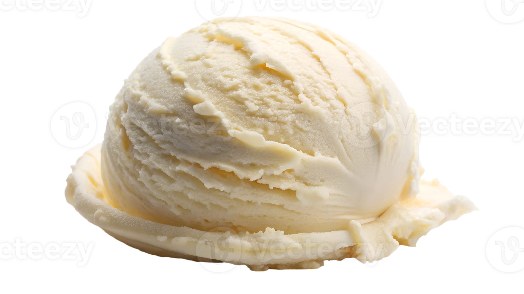 Close-up of vanilla bean ice cream scoop with creamy details, transparent file png