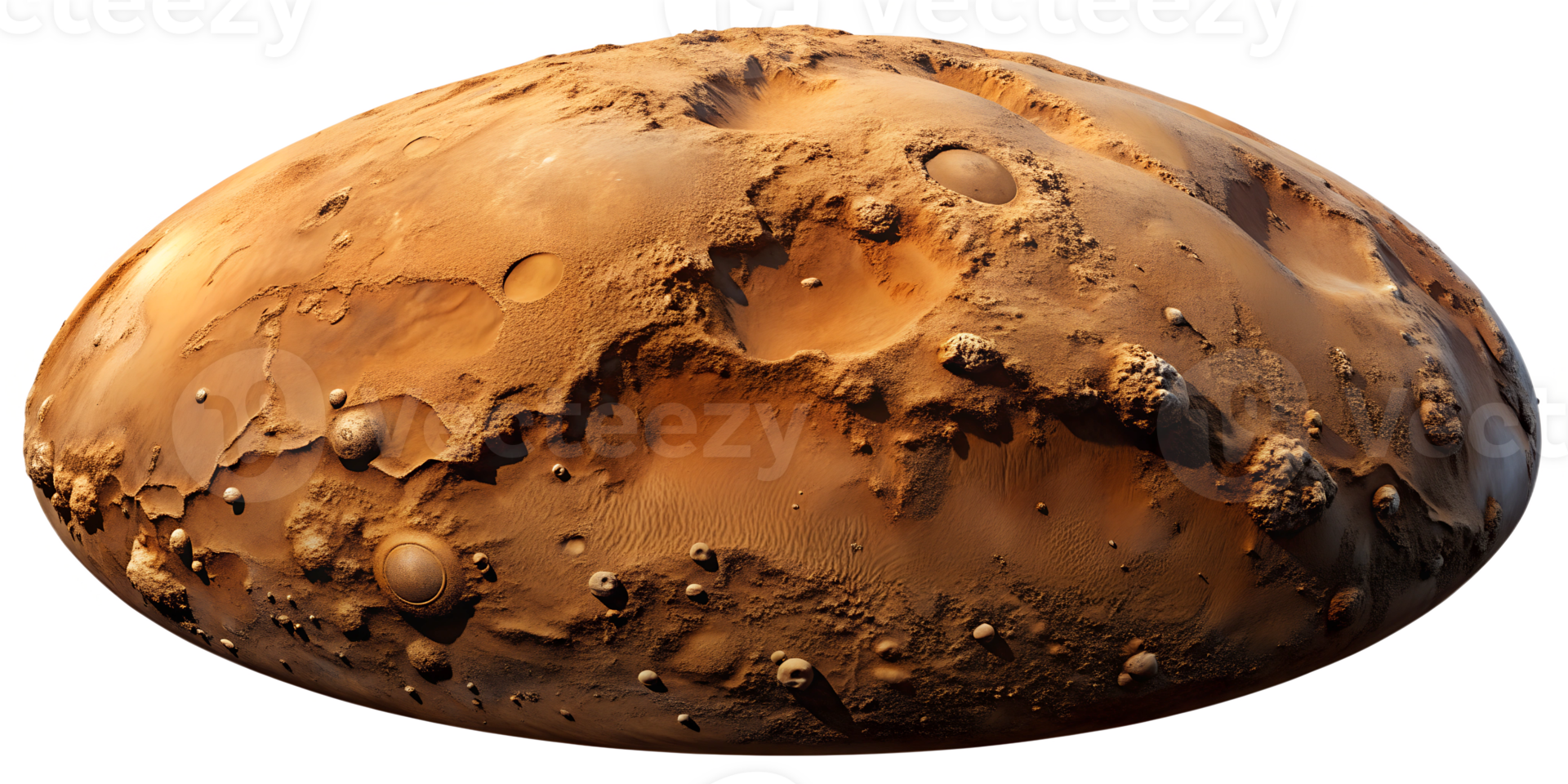 Martian surface landscape with craters and rugged terrain, extraterrestrial environment, transparent file png