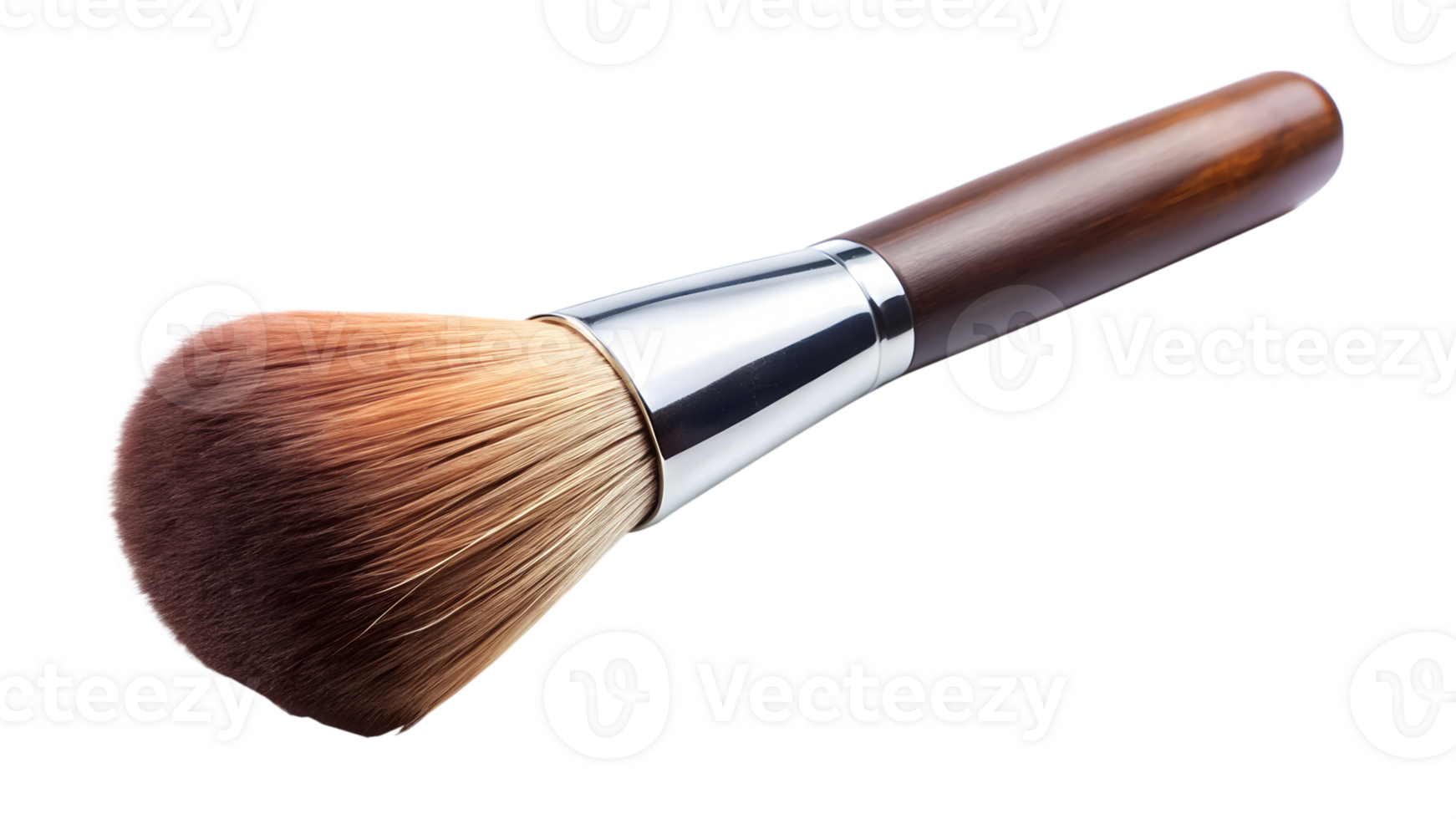 Makeup brush with dark wood handle, beauty accessory for cosmetics, isolated, transparent file png