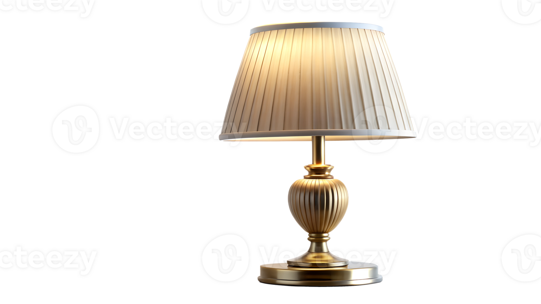 Vintage-inspired table lamp with golden ribbed base and beige pleated shade, home decor piece, isolated transparent file png