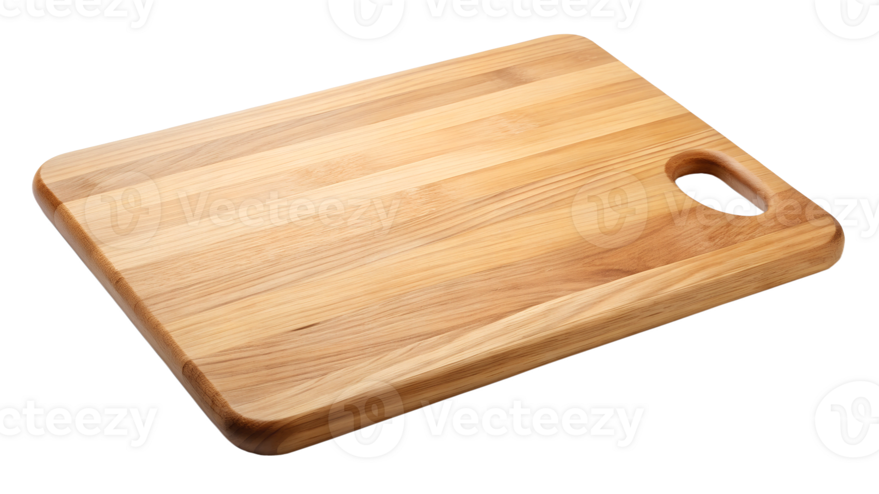 Natural wood cutting board with handle, kitchenware, smooth finish, chopping, food preparation, transparent file png