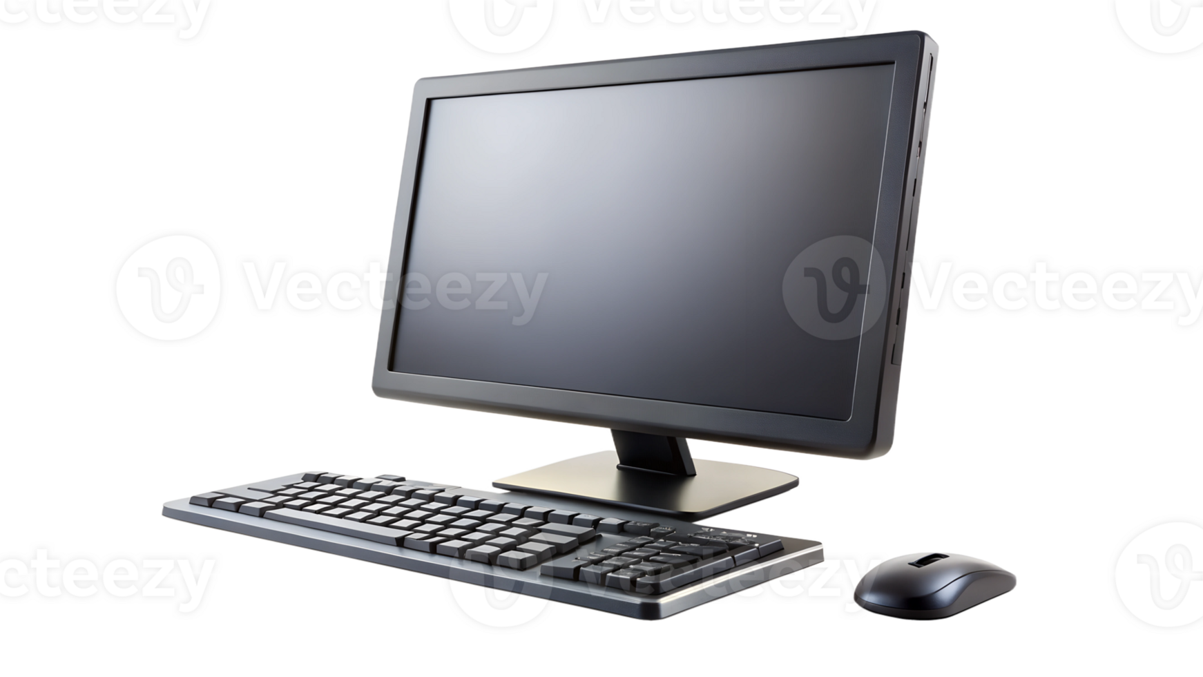 Desktop computer setup with monitor, keyboard, and mouse isolated, transparent file png