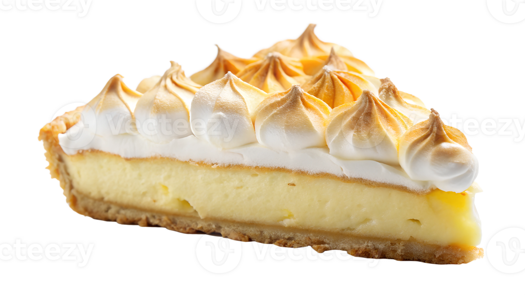 Piece of lemon meringue pie with fluffy topping, isolated, transparent file png