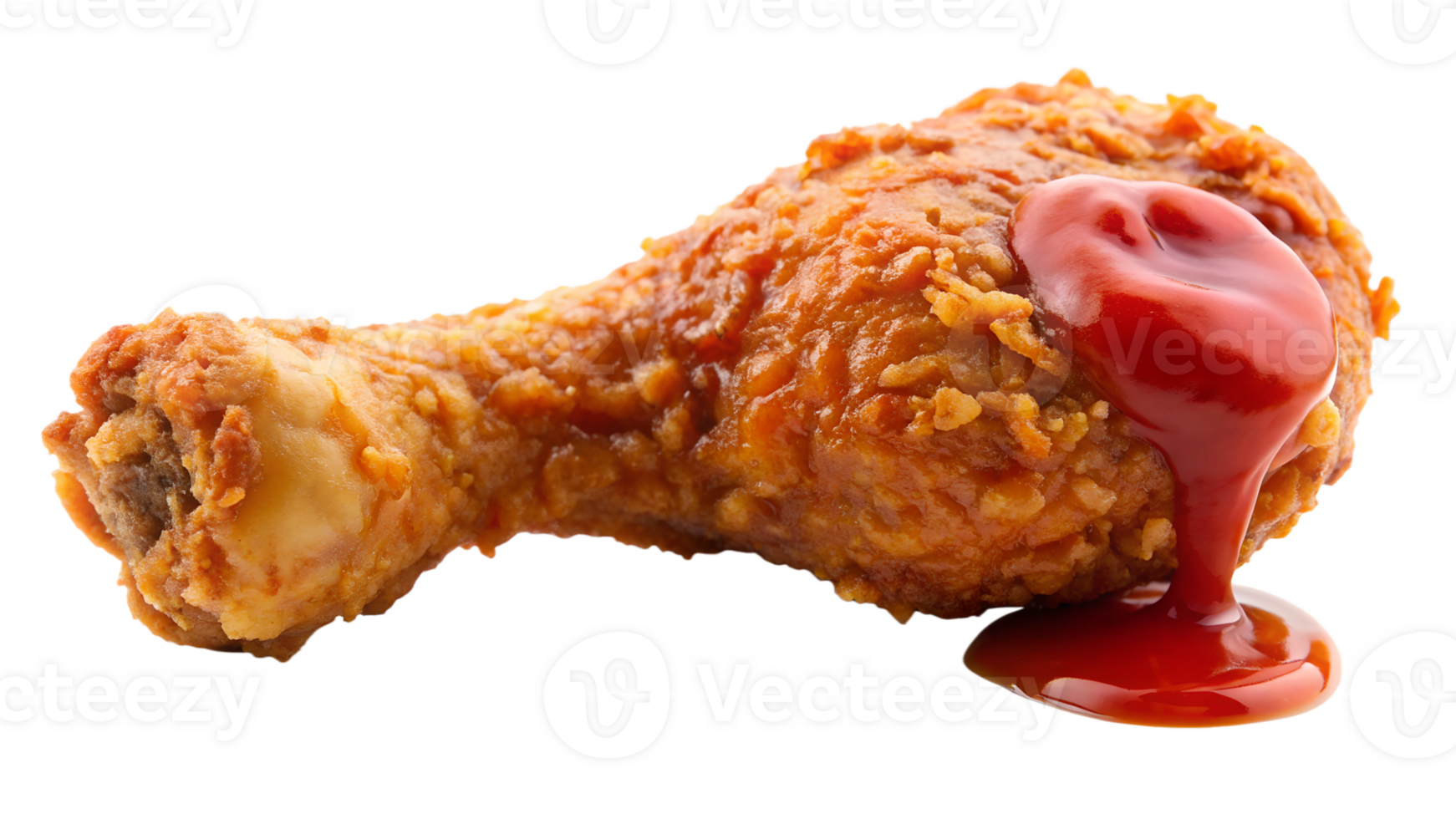 Fried chicken drumstick with ketchup on top, isolated, transparent file png