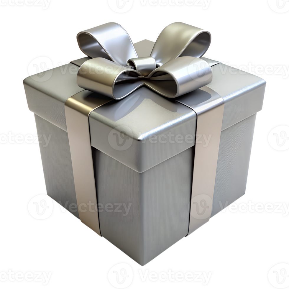 Light silver gift box with satin ribbon for upscale gifting and elegant occasions, transparent file png
