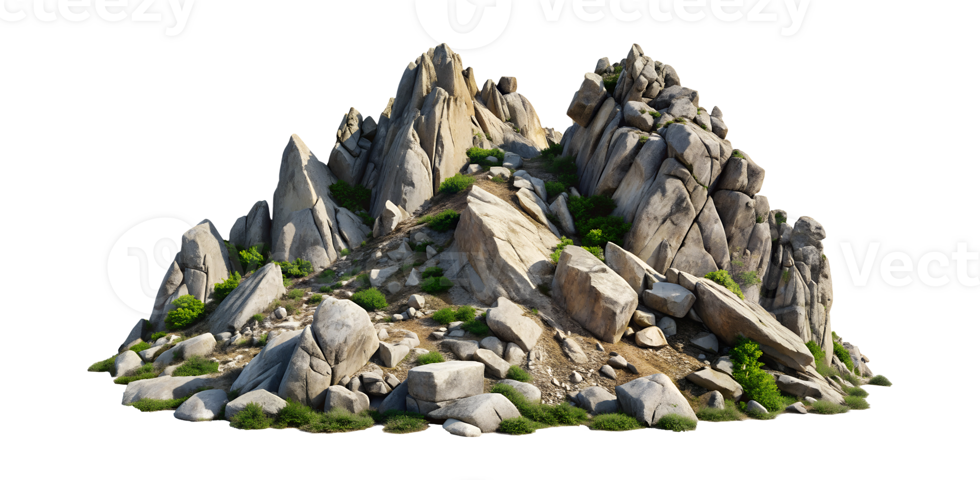 Rocky mountain terrain with green foliage, transparent file png