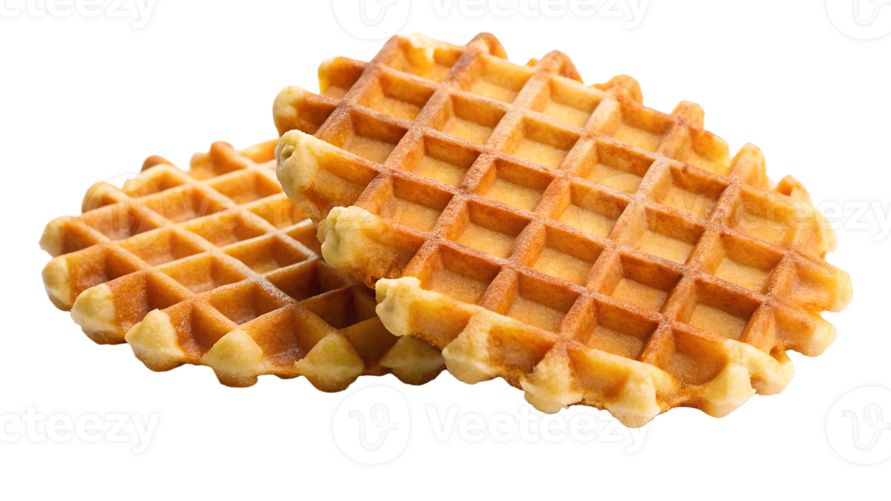 Two crispy Belgian waffles isolated on transparent file png
