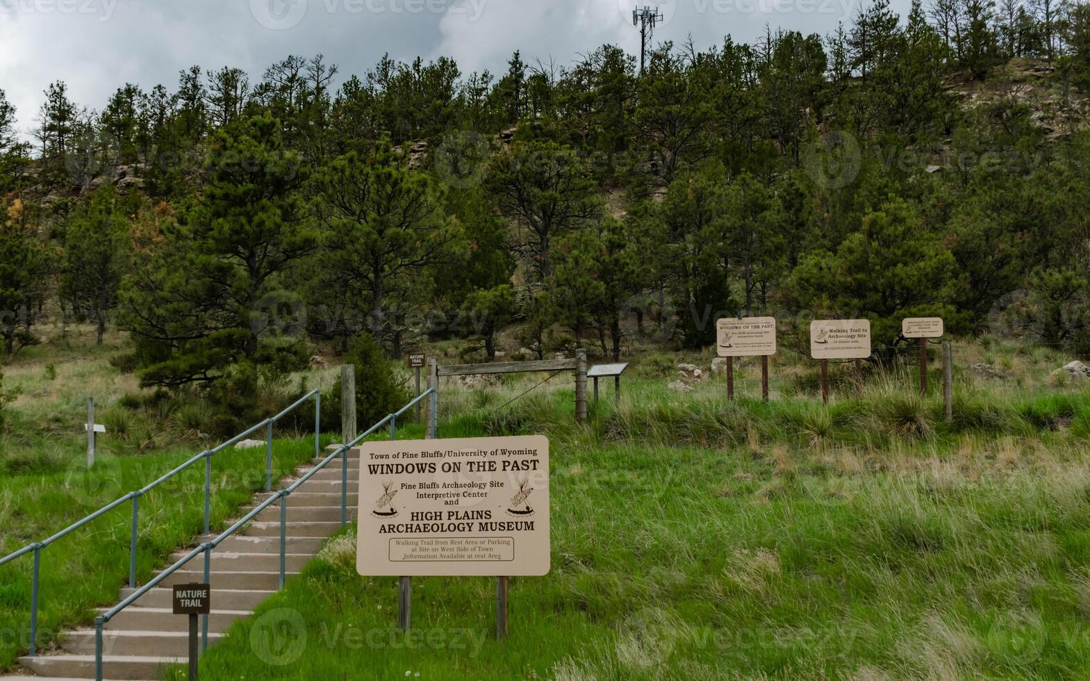 Information signs near a trail in the wild in Wyoming, USA photo