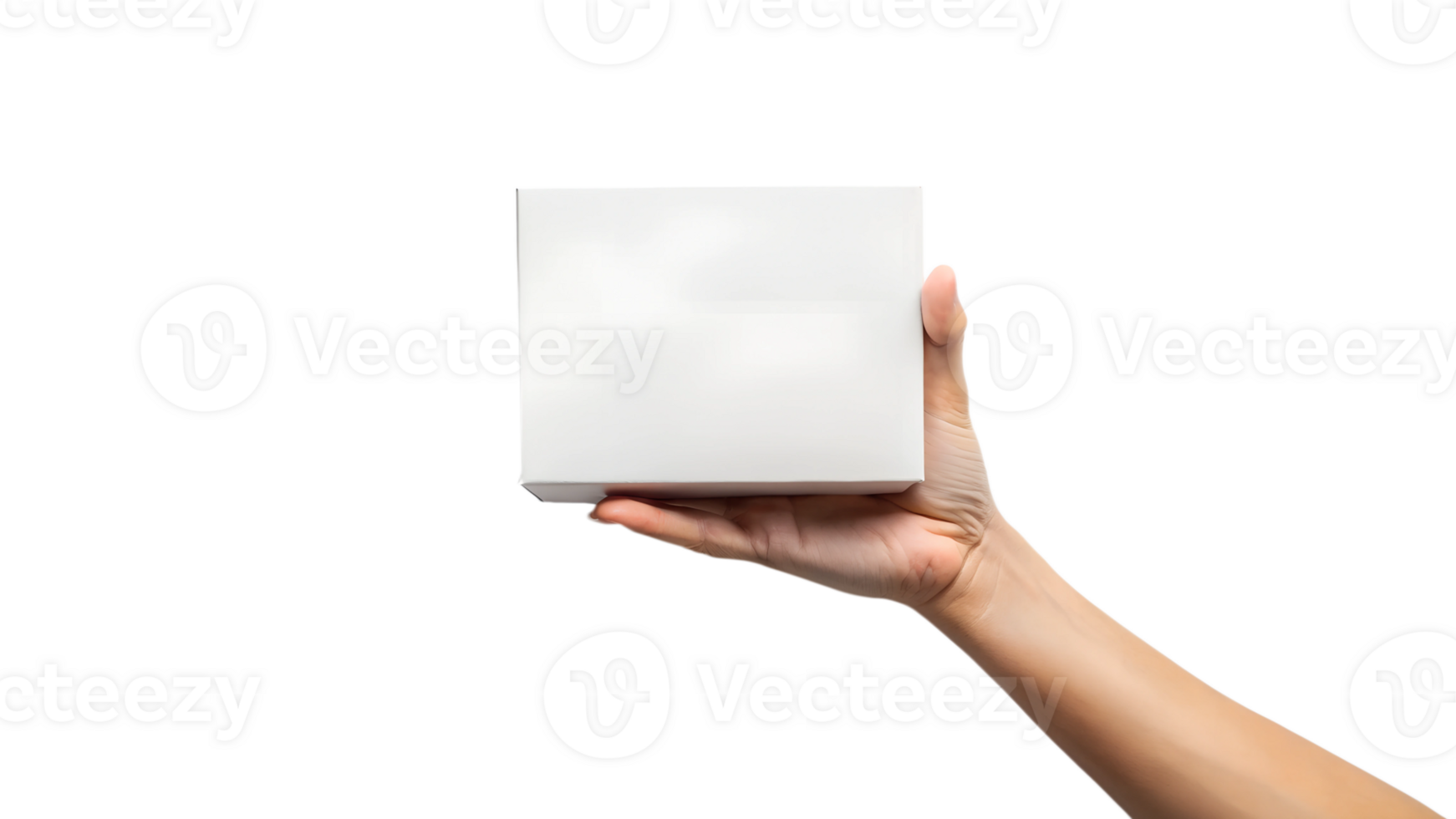 Person's hand holding plain white box suitable for branding, packaging mockup for various products or gifts, transparent file png