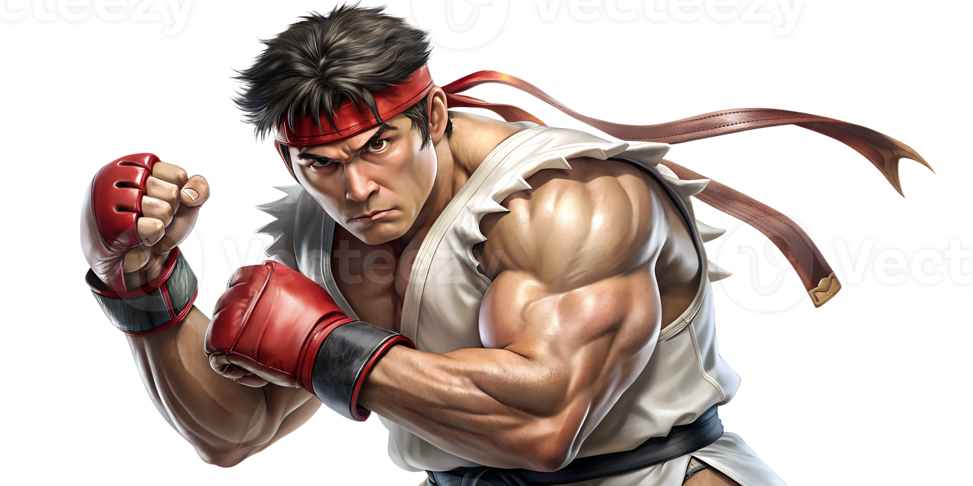 Illustration of a muscular fighter in action pose, emphasizing strength and determination, transparent file png