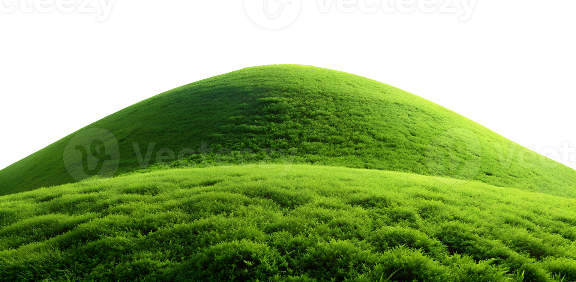 Green grassy hill with smooth slope and clear sky background, nature scenery, transparent file png