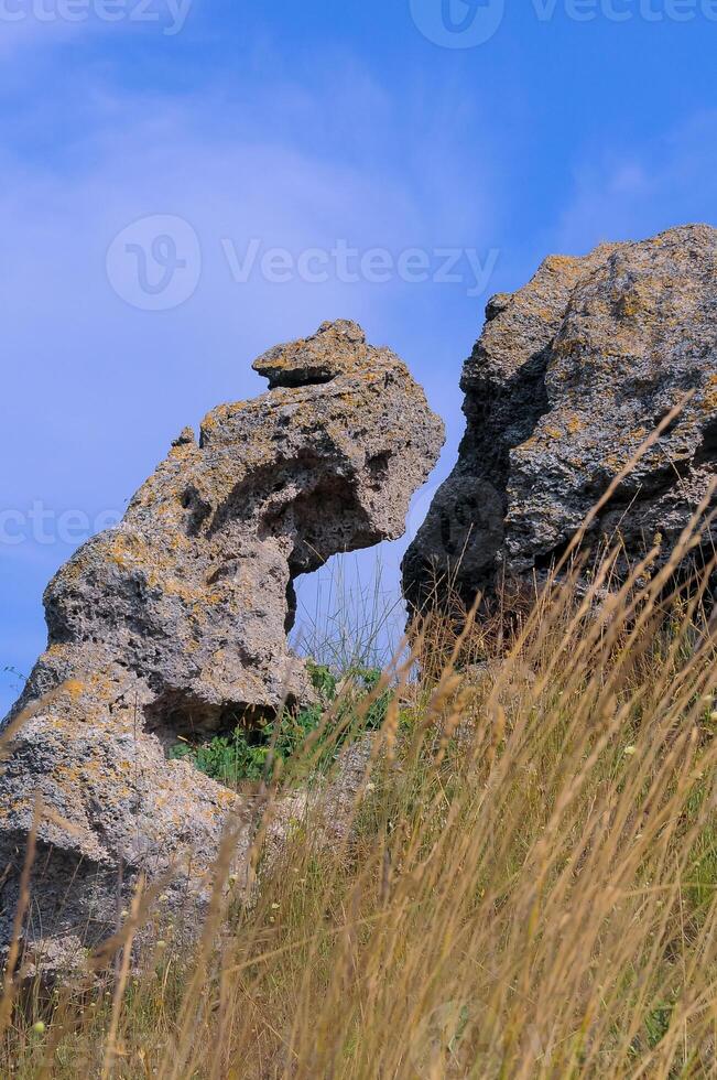 A rocky landscape on the Kazantip, a steppe landscape in the eastern Crimea photo