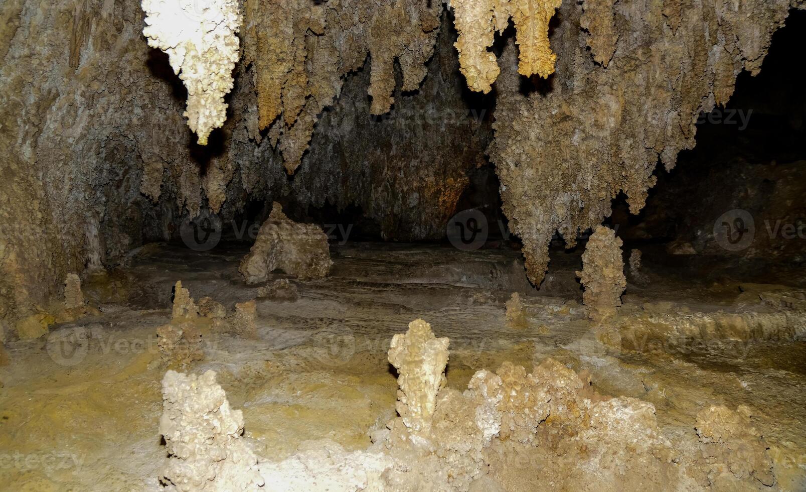 Calcite inlets, stalactites and stalagmites in large underground halls in Carlsbad Caverns National Park, New Mexico. USA photo