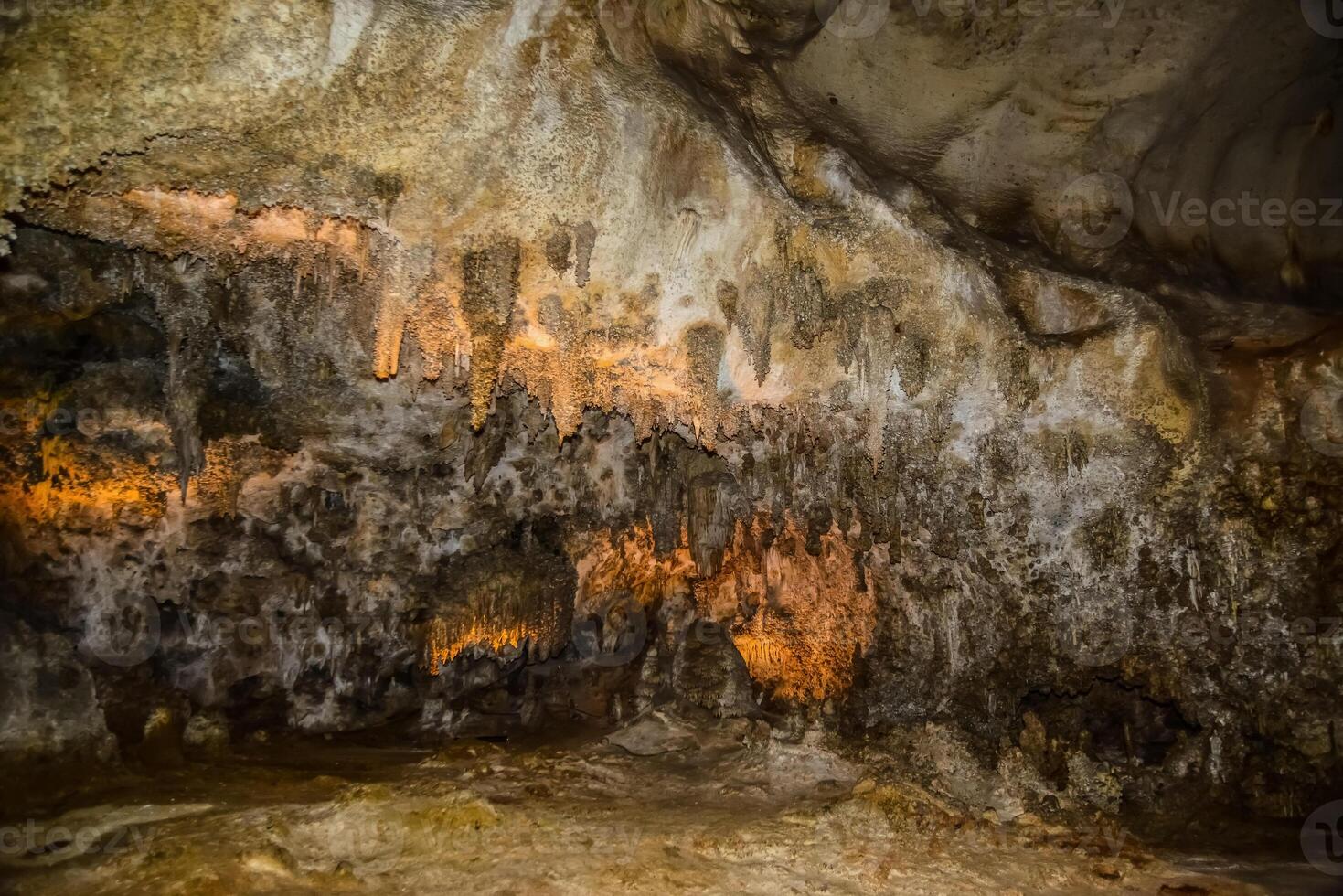 Calcite inlets, stalactites and stalagmites in large underground halls in Carlsbad Caverns National Park, New Mexico. USA photo