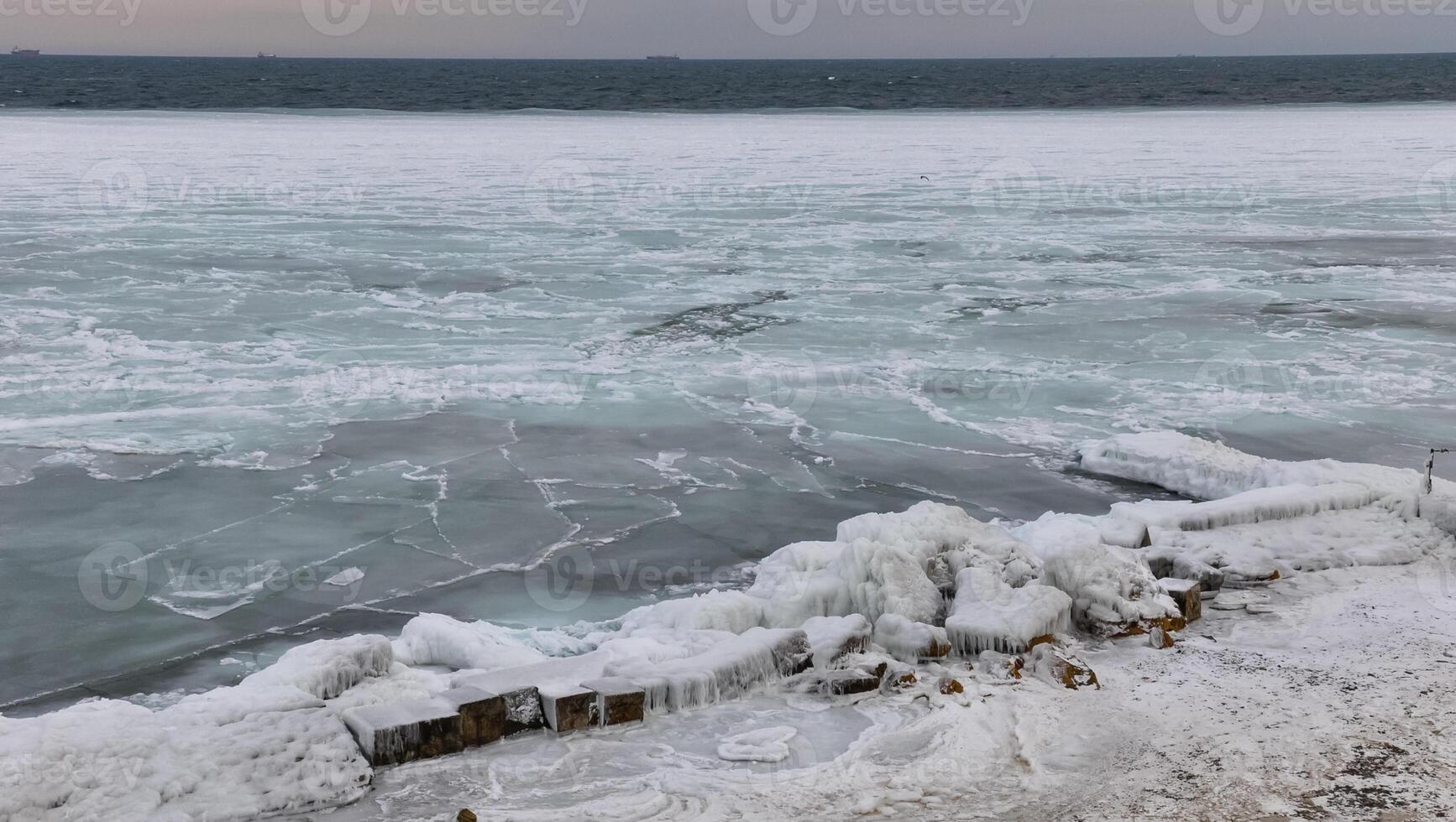 Ice floating near the shore in the cold winter of 2010, the Black Sea photo