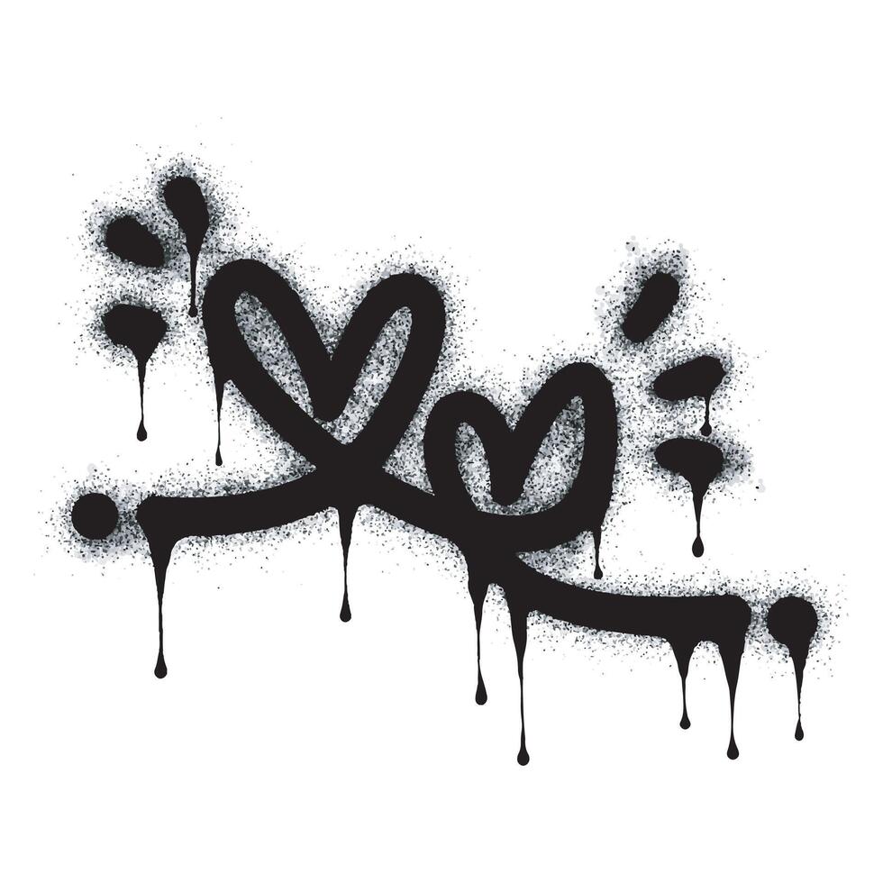 Spray Painted Graffiti line art heart sign Sprayed isolated on white background. graffiti love symbol with overspray in black on white. vector