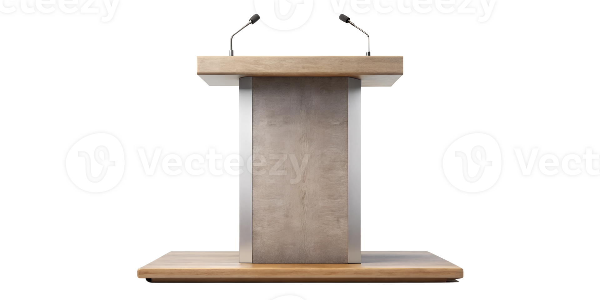 Modern minimalist podium with microphones for professional presentations, transparent file png