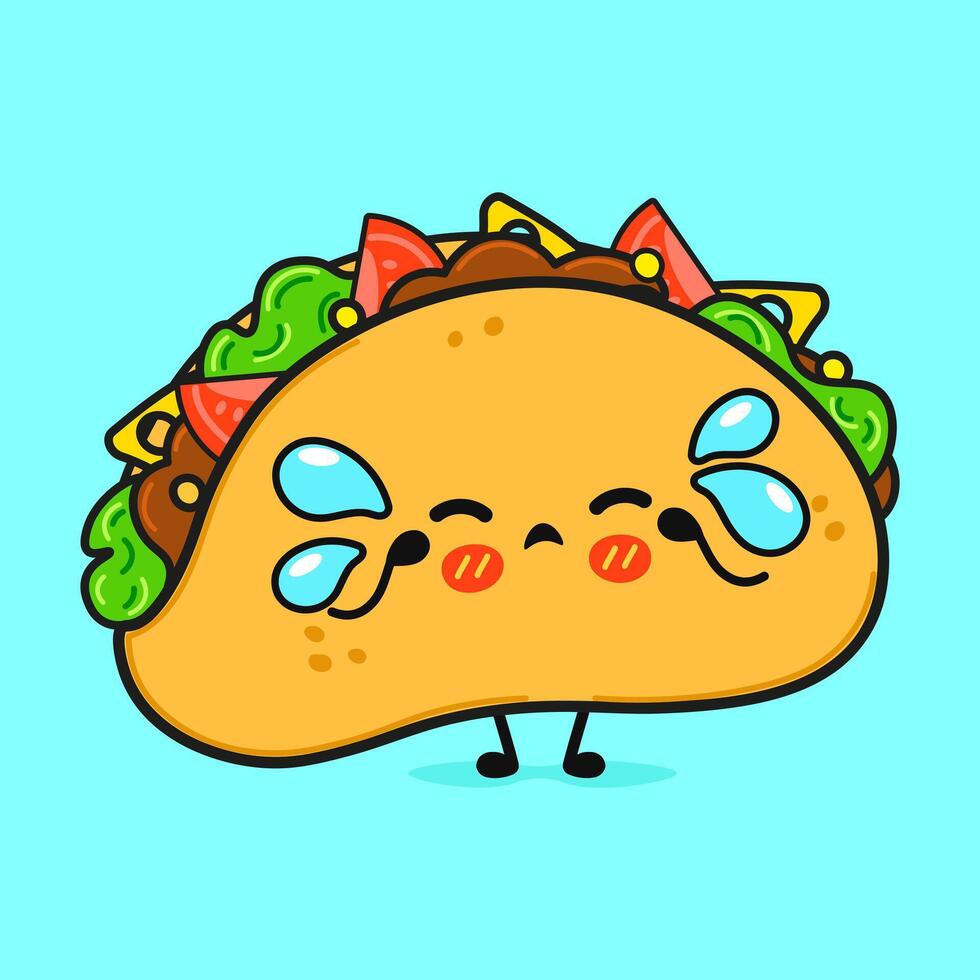Crying Taco character. hand drawn cartoon kawaii character illustration icon. Isolated on blue background. Sad Taco character concept vector
