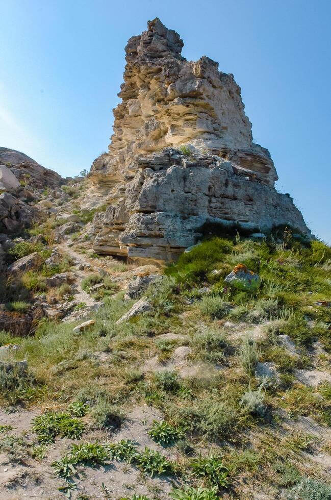 Rocks and stones of the Dzhangul landslide coast in the western Crimea, Tarkhankut photo