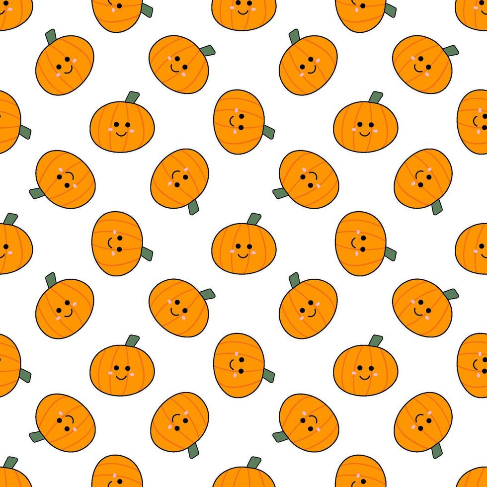 Halloween pattern. Seamless pattern with cute kawaii pumpkins vector