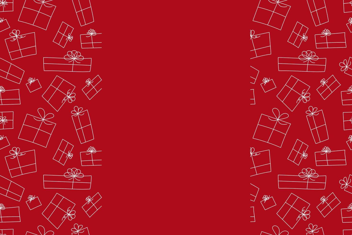 Christmas background with place for inscription, with a pattern of gift boxes hand-drawn in doodle style vector