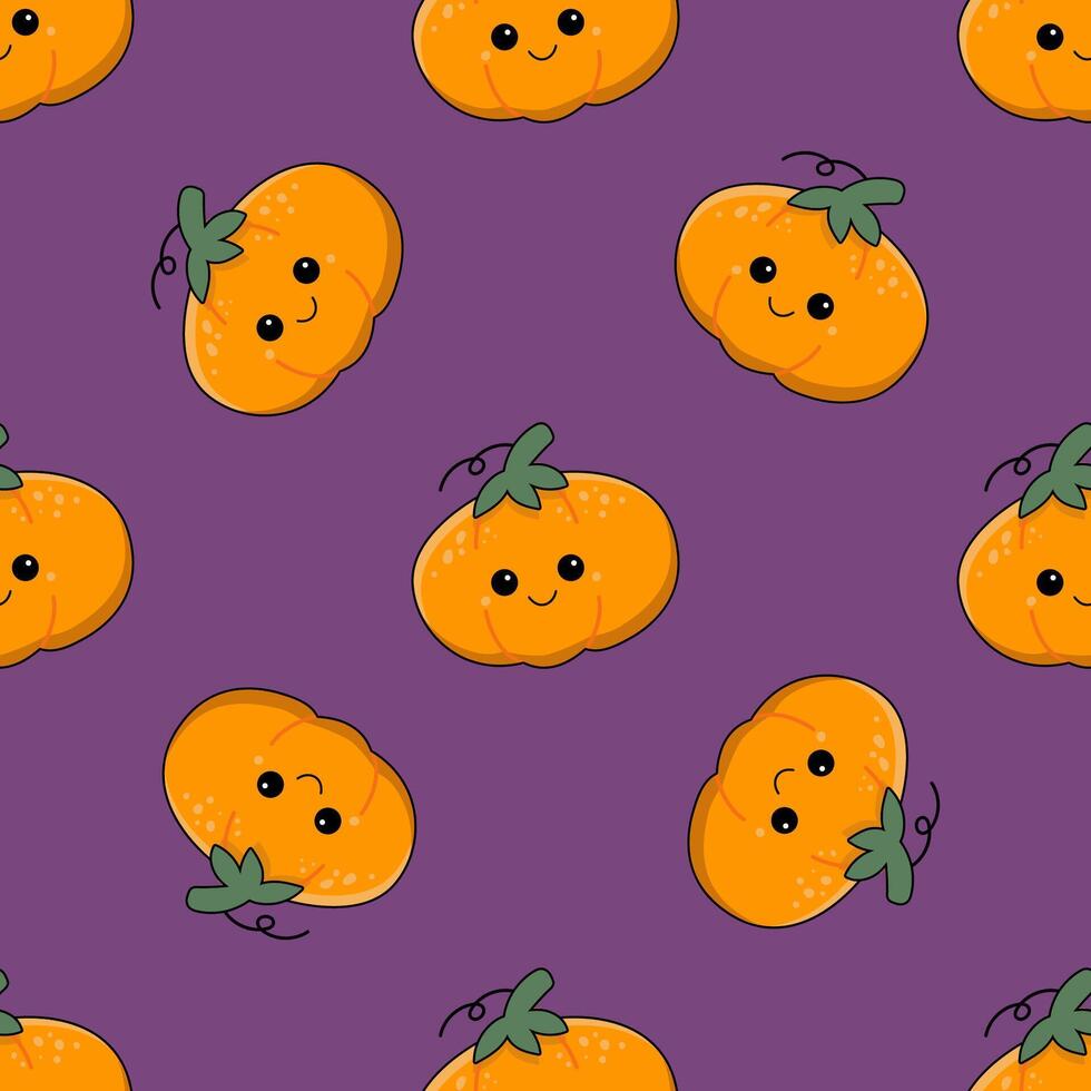 Halloween pattern. Seamless pattern with cute kawaii pumpkins vector
