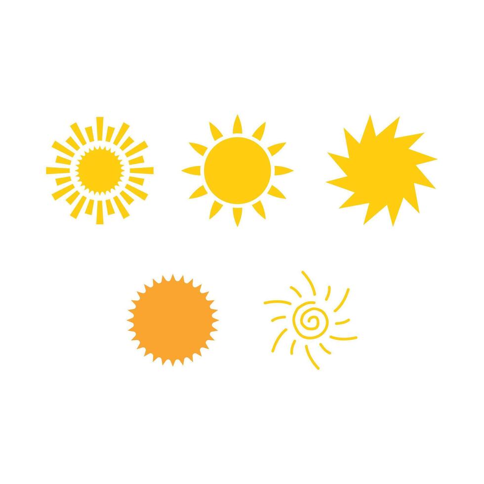 Yellow sun icon set, sunshine and solar glow, symbol. vector