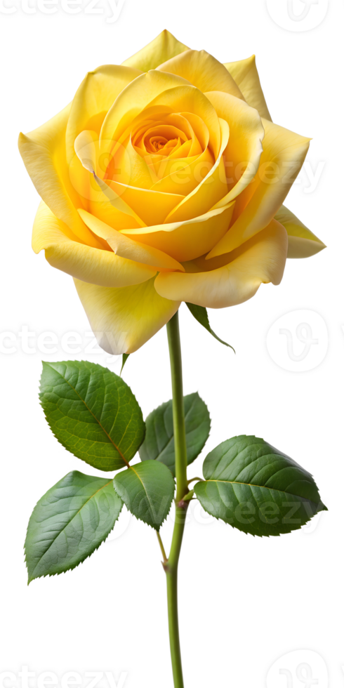 Golden yellow rose stalk flower floral with green foliage transparent file png