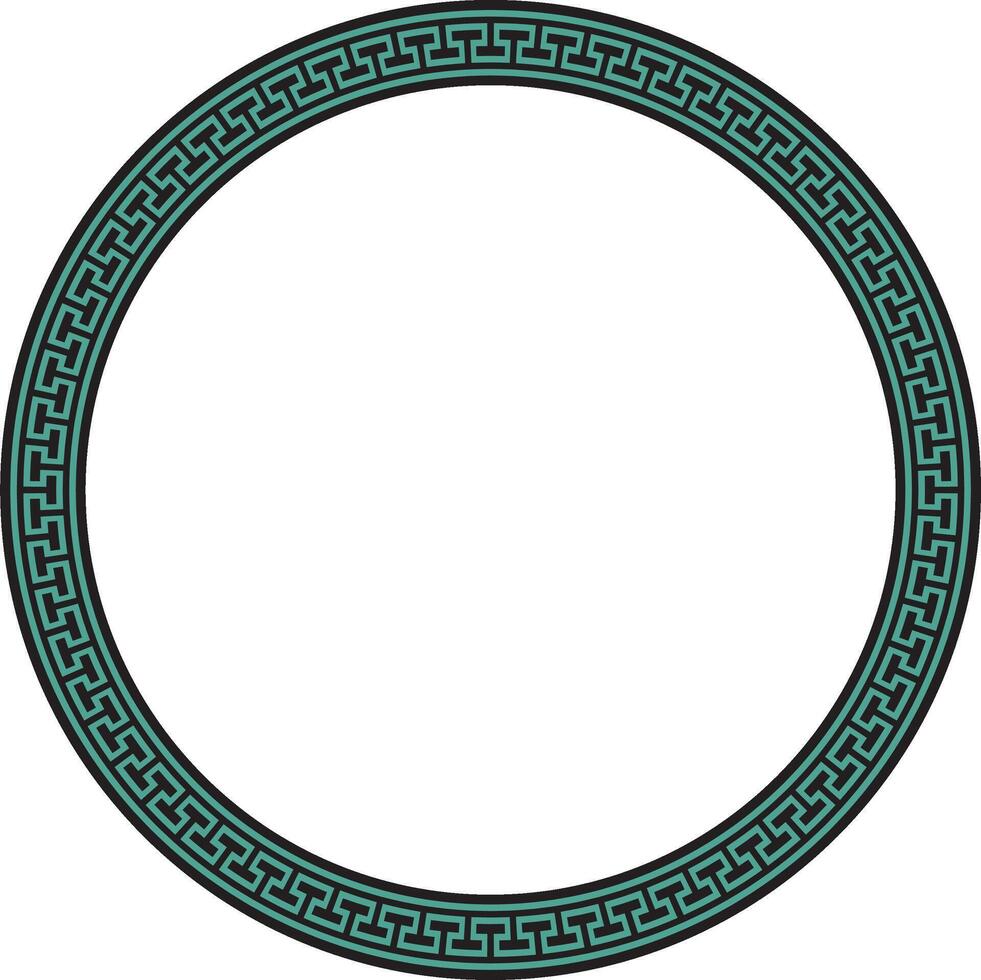 green and black round frame, border, classic Greek meander ornament. Patterned circle, ring of Ancient Greece and the Roman Empire. vector