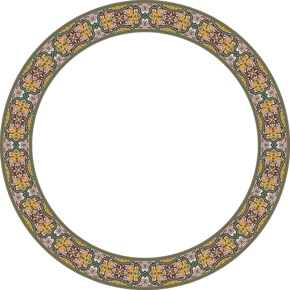 colored round oriental ornament. Arabic patterned circle of Iran, Iraq, Turkey, Syria. Persian frame, border. vector