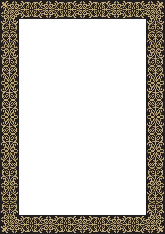 gold with black square Kazakh national ornament. Ethnic pattern of the peoples of the Great Steppe, vector