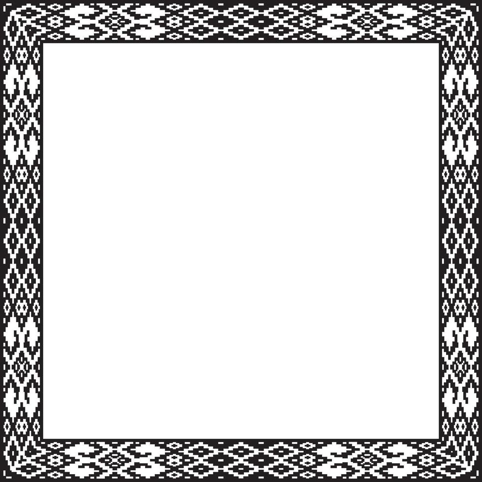 black monochrome square belarusian national ornament frame. Ethnic pattern rectangle of Slavic peoples, Russian, Ukrainian, Serb, Pole, Bulgarian. Cross stitch template vector