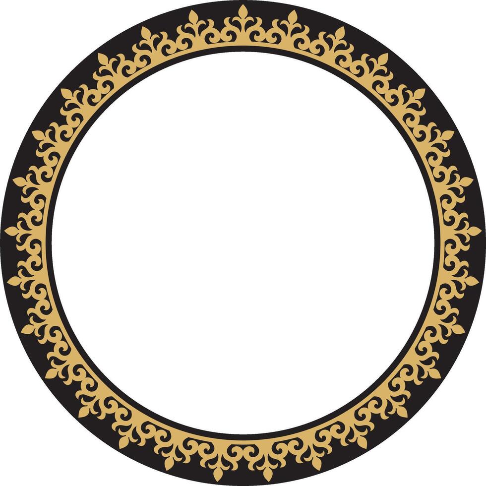 gold and black Kazakh national round pattern, frame. Ethnic ornament of the nomadic peoples of Asia, the Great Steppe, Kazakhs, Kirghiz, Kalmyks, Mongols, Buryats, Turkmens vector