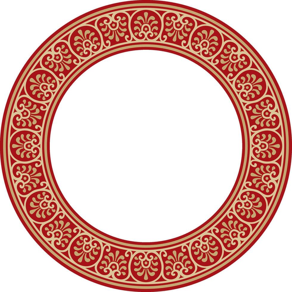 round gold with red border, frame, Pompeii ring. Circle Neopolitan ornament. Art of Ancient Rome. vector