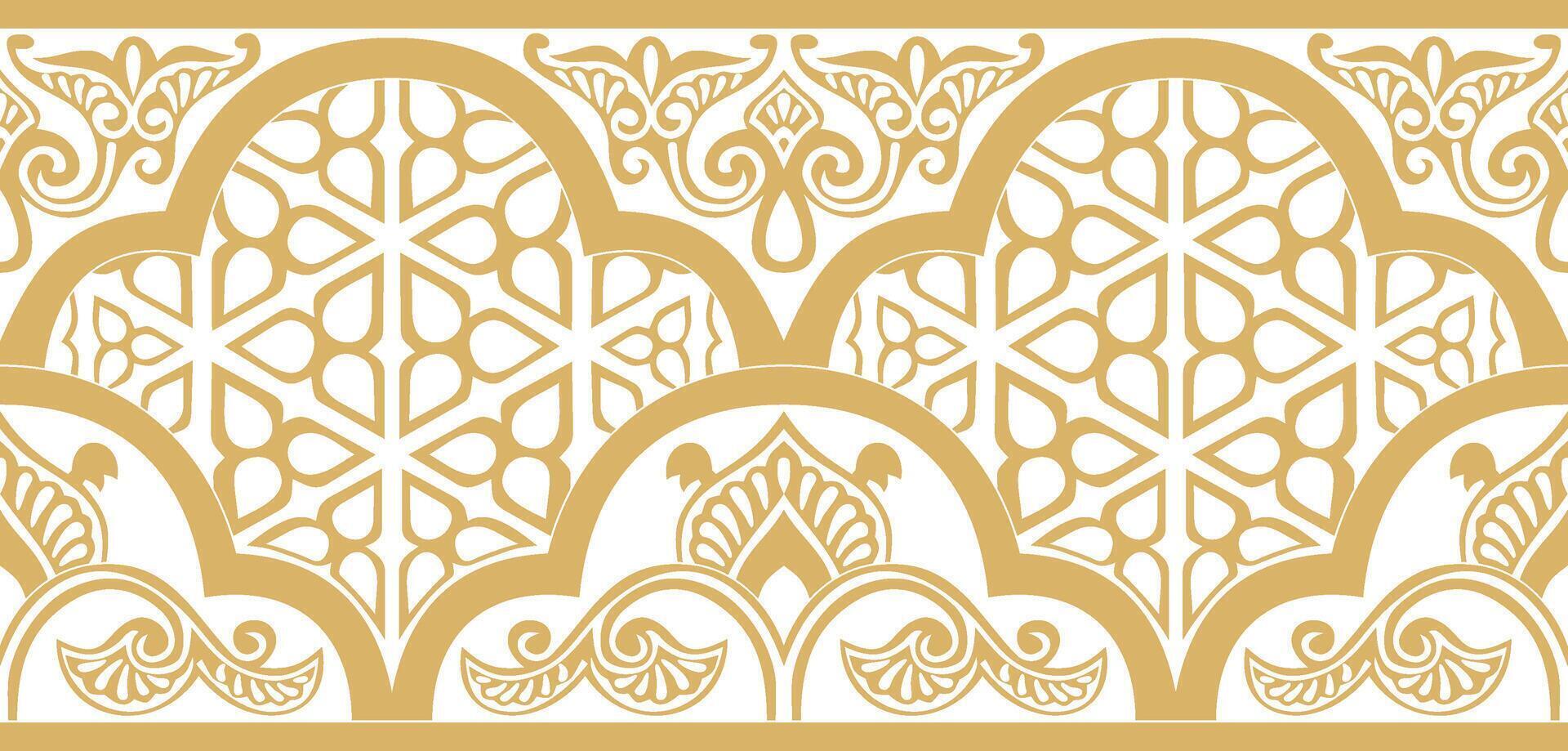 golden seamless oriental national ornament. Endless ethnic floral border, arab peoples frame. Persian painting. vector