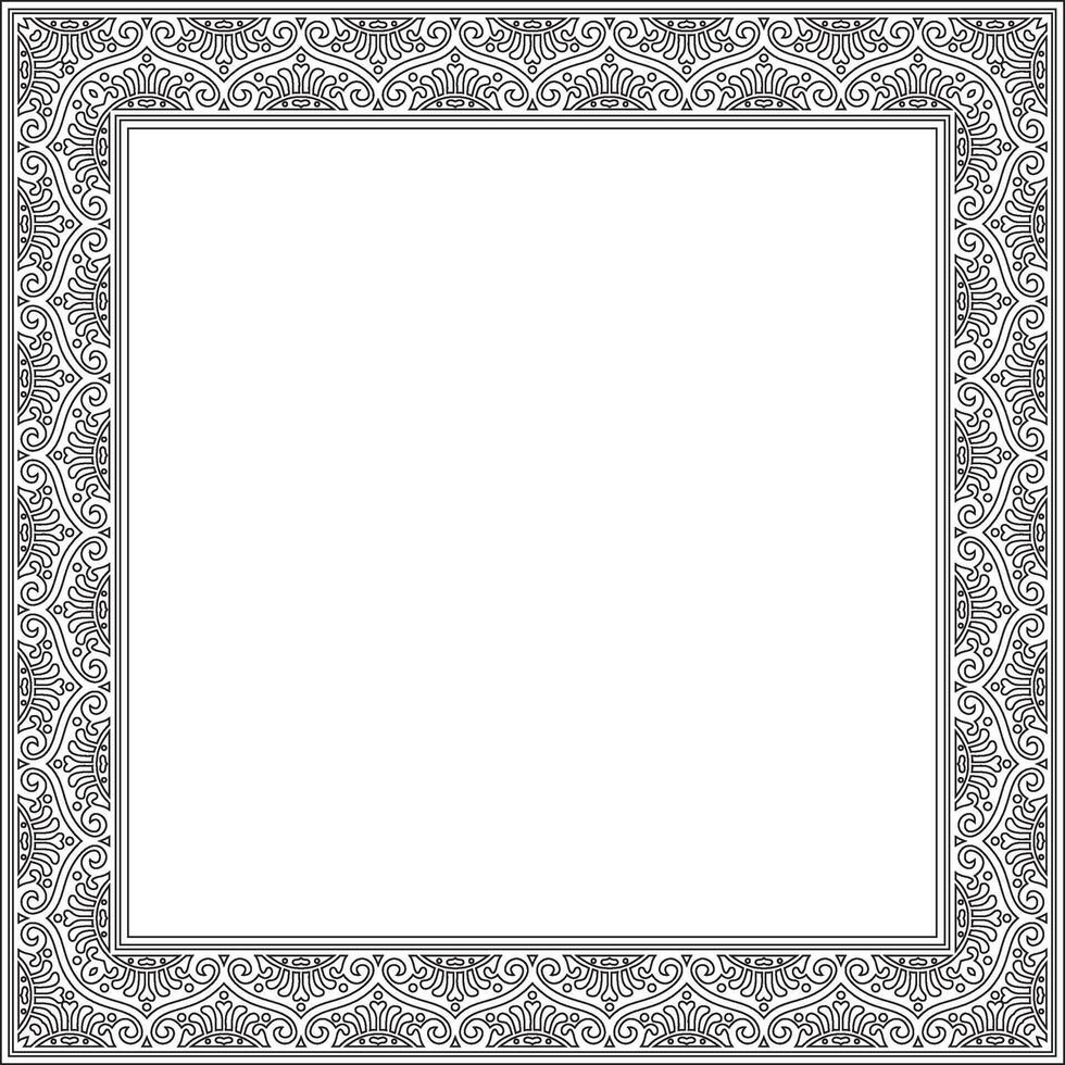 square black contour border, frame, Pompeii. Rectangle Neopolitan ornament. Art of Ancient Rome. Template for stained glass vector