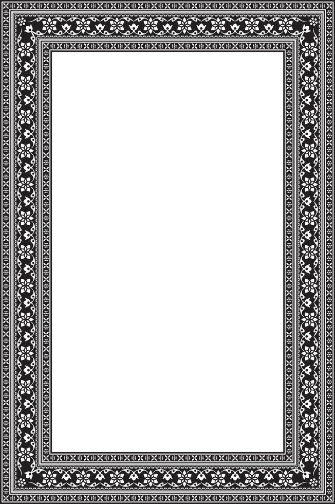 square monochrome black Indian national ornament. Ethnic plant border. Flowers frame. Poppies and leaves. vector