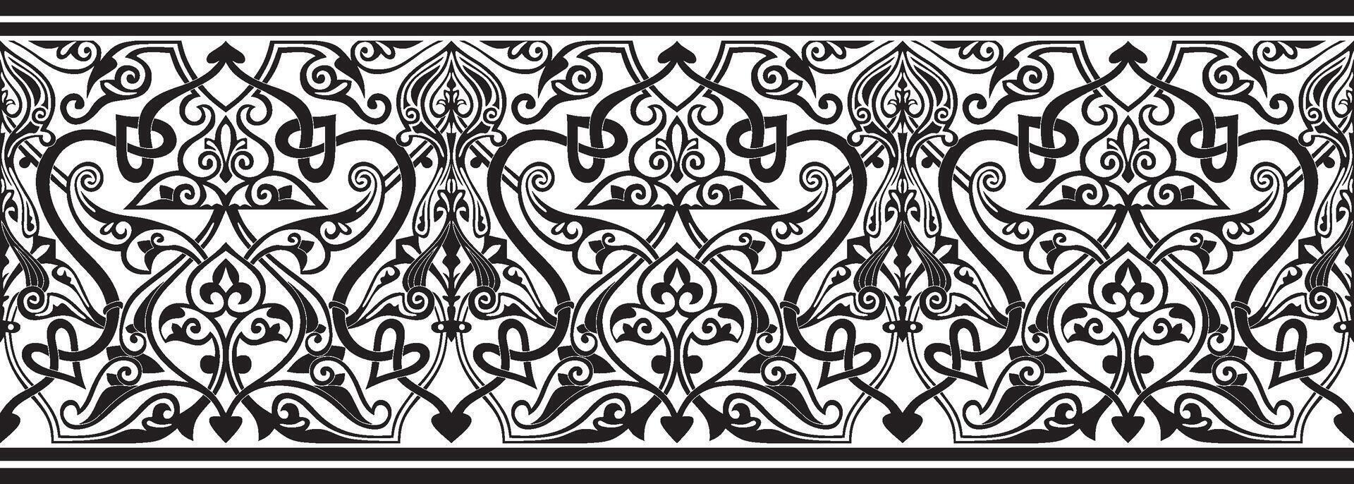 seamless monochrome oriental ornament. Endless black Arabic patterned border, frame. Persian painting. Suitable for sandblasting, laser and plotter cutting vector