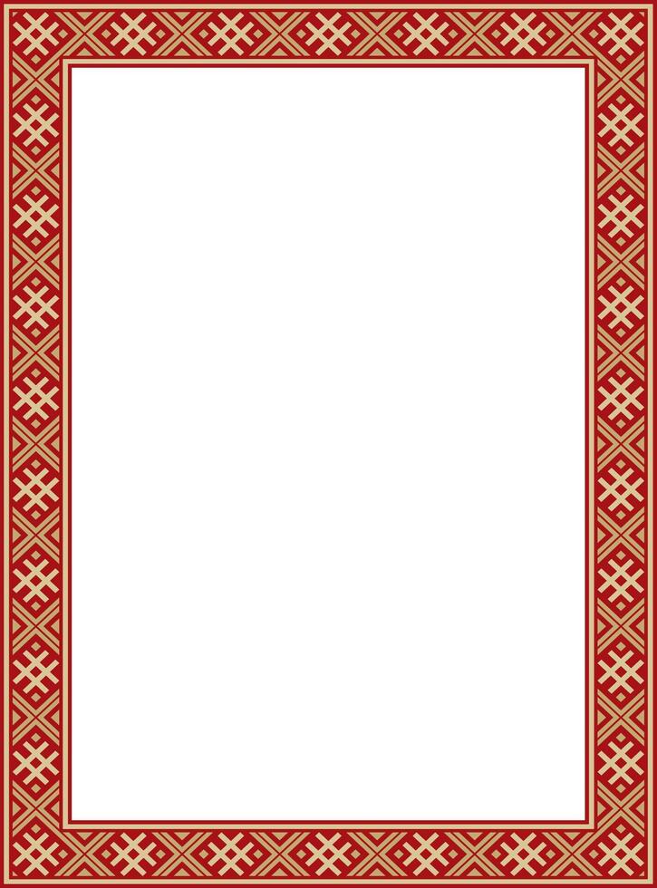 red gold square belarusian national ornament frame. Ethnic pattern rectangle of Slavic peoples, Russian, Ukrainian, Serb, Pole, Bulgarian. Cross stitch template vector