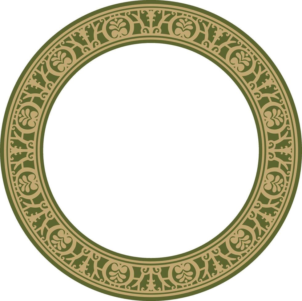 round gold with green border, frame, Pompeii ring. Circle Neopolitan ornament. Art of Ancient Rome. vector
