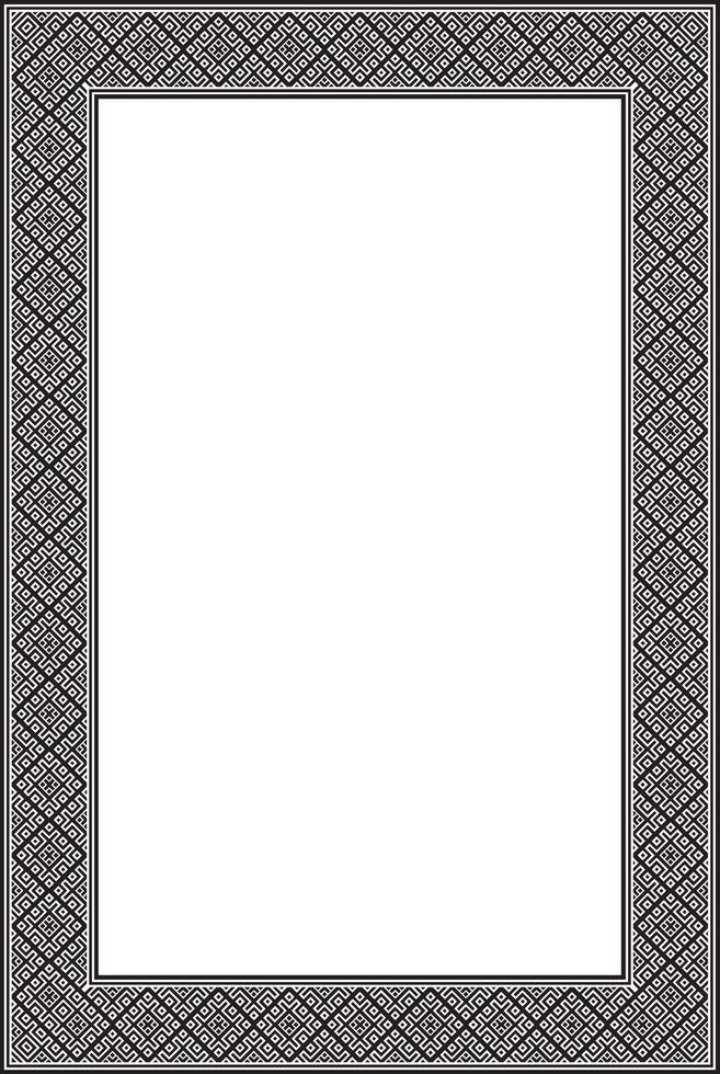 black monochrome square belarusian national ornament frame. Ethnic pattern rectangle of Slavic peoples, Russian, Ukrainian, Serb, Pole, Bulgarian. Cross stitch template vector