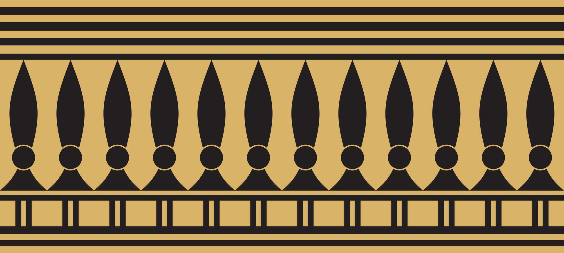 golden seamless Egyptian border. Endless ornament of Ancient Africa. Pattern of lotus flowers and sun. vector