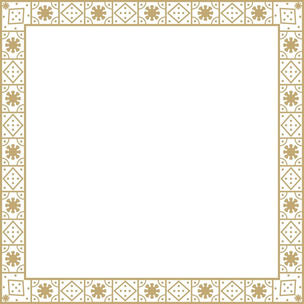 square gold border, frame, Pompeii. Rectangle Neopolitan ornament. Art of Ancient Rome. Template for stained glass vector