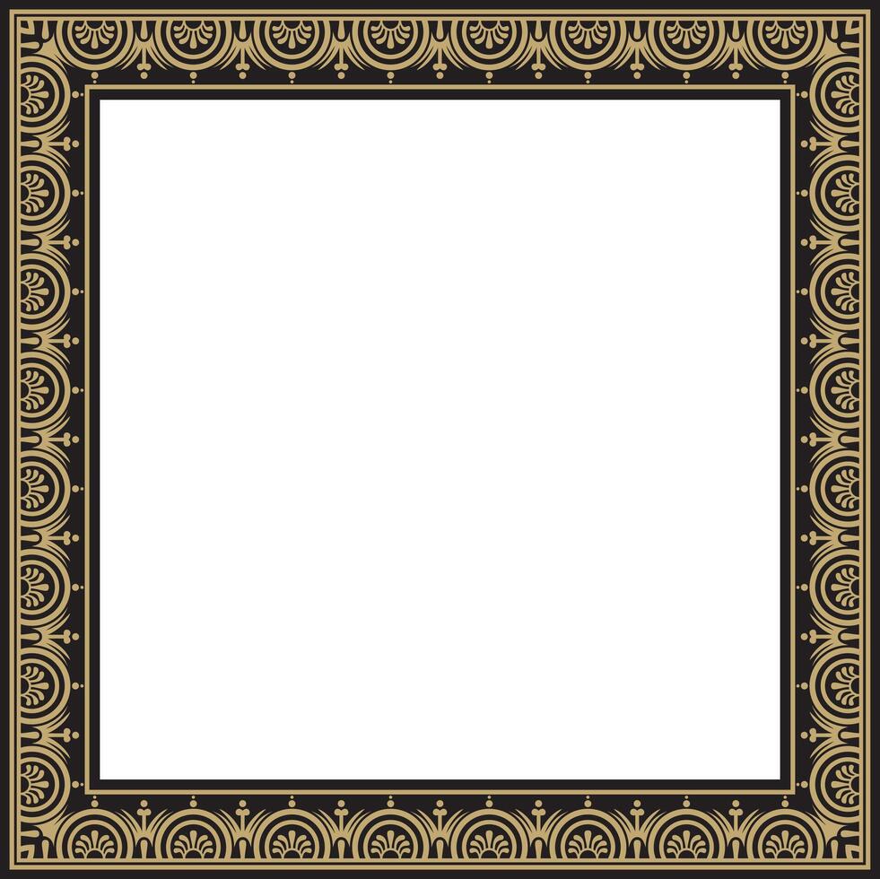square gold with black border, frame, Pompeii. Rectangle Neopolitan ornament. Art of Ancient Rome. Template for stained glass vector