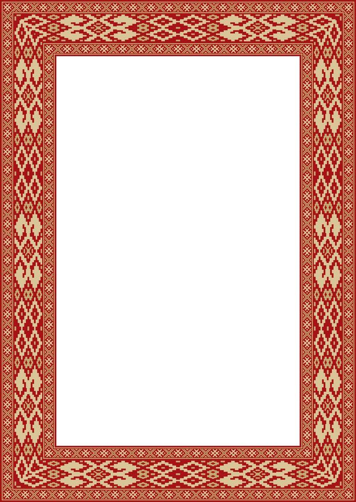 red gold square belarusian national ornament frame. Ethnic pattern rectangle of Slavic peoples, Russian, Ukrainian, Serb, Pole, Bulgarian. Cross stitch template vector